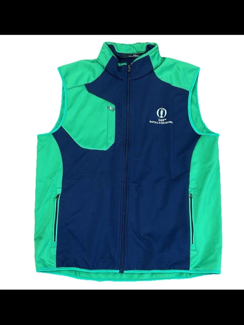RLX Ralph Lauren Vest Mens Large Navy Green Golf Lightweight Royal Portrush Club
